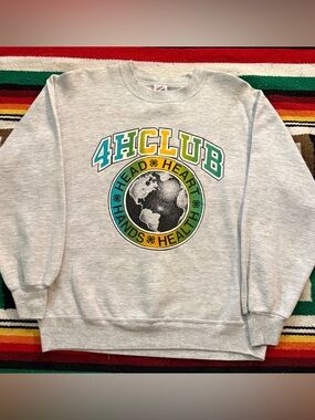 Jerzees Grey 4H Club Crewneck with Teal Yellow Green Graphic